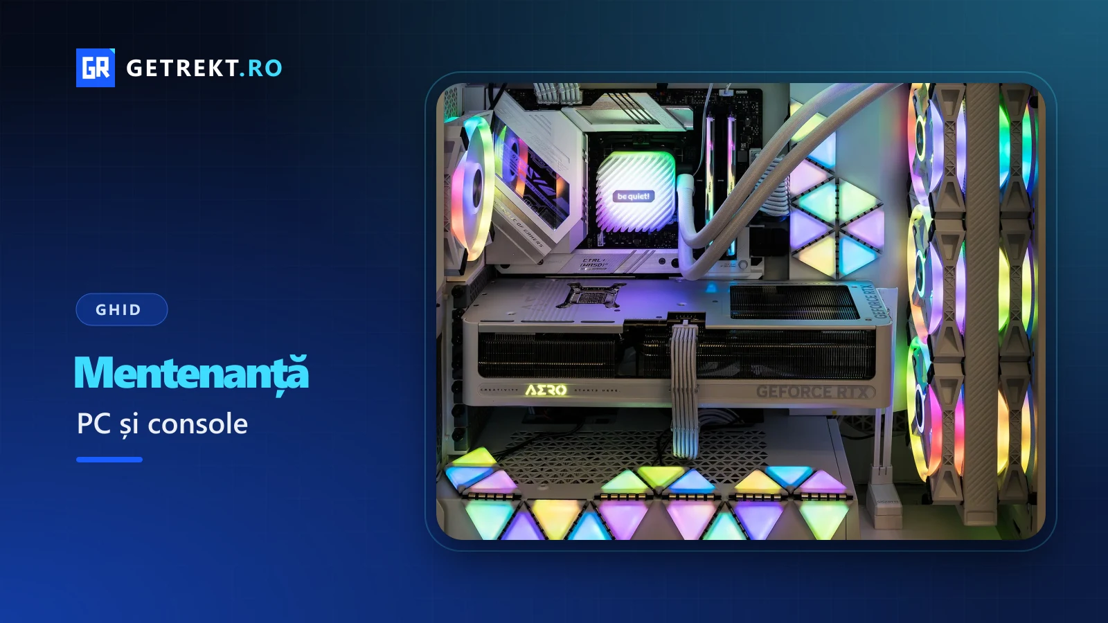 Interiorul unui PC de gaming cu răcire cu apă, ventilatoare și placă video