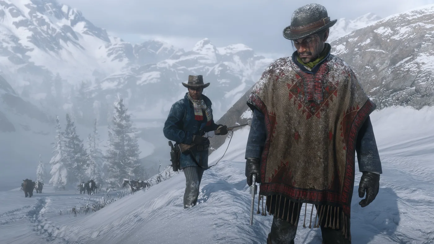 Red Dead Redemption 2: doi călăreți printr-o furtună de zăpadă