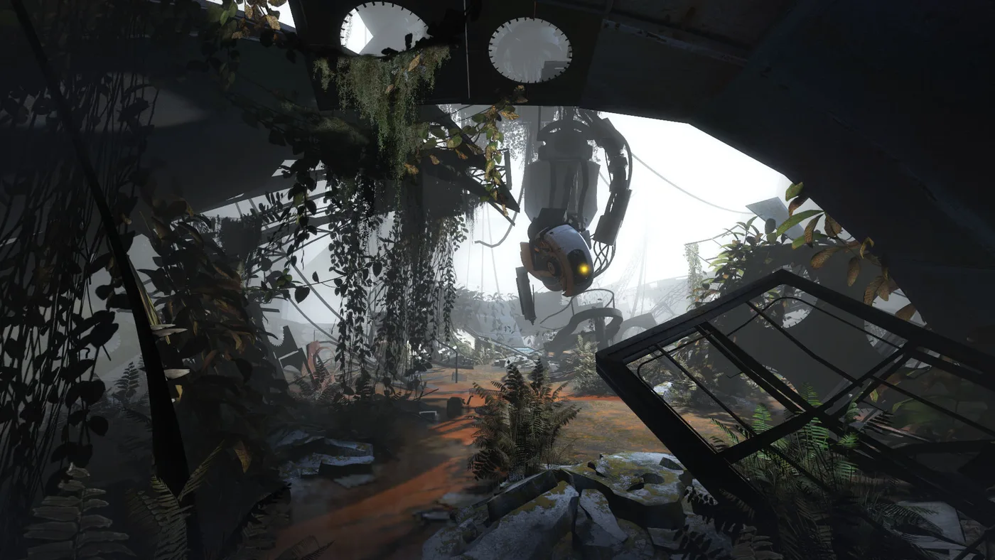 Portal 2: GLaDOS într-o cameră de testare cuprinsă de vegetație