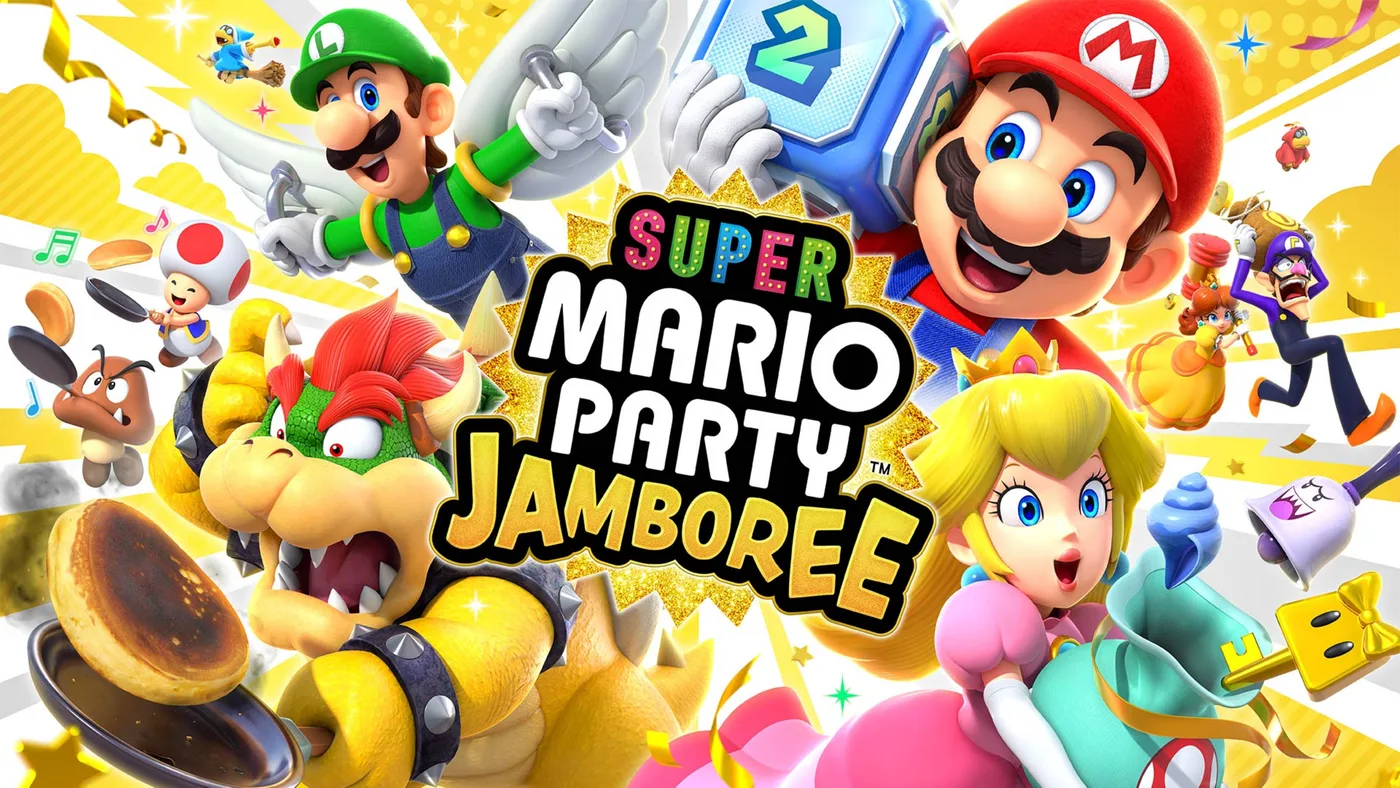 Super Mario Party Jamboree: personajele Mario pe un tablou de joc