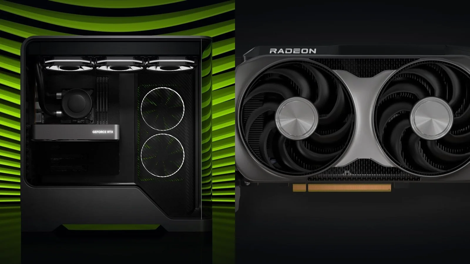 PC cu placă video NVIDIA GeForce RTX și placa video AMD Radeon RX 9060 XT