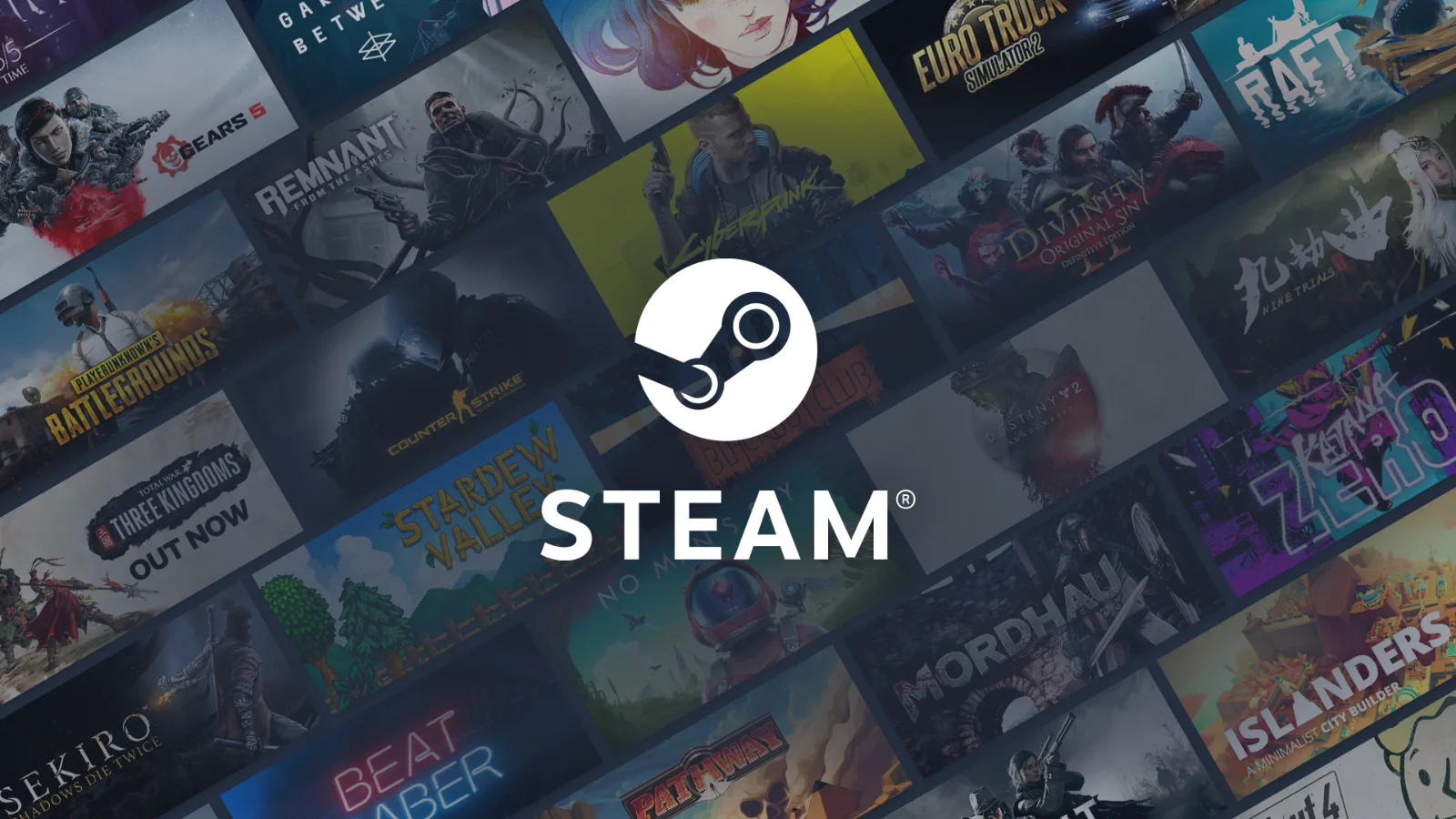 Logo-ul Steam peste coperte de jocuri din magazin