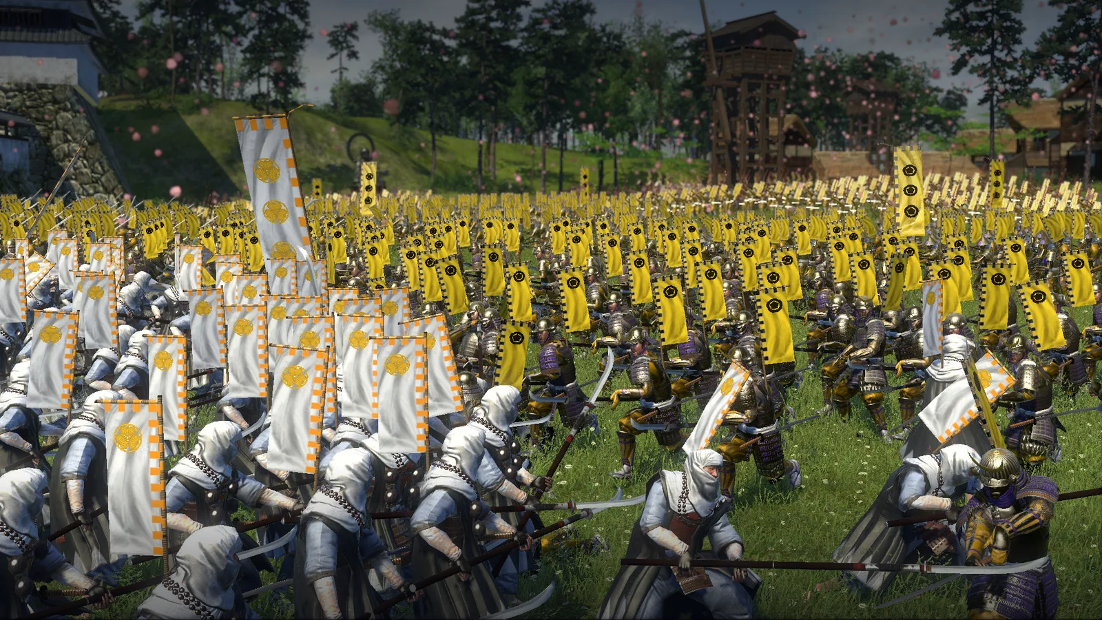 Captură din Total War: Shogun 2, cu armate de samurai pe un câmp de luptă
